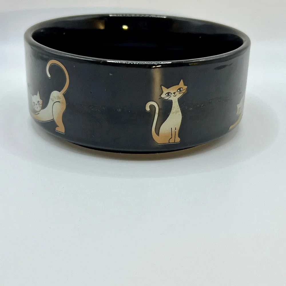 Whisker City Cat Bowl - Black - Siamese Cats Stretching
